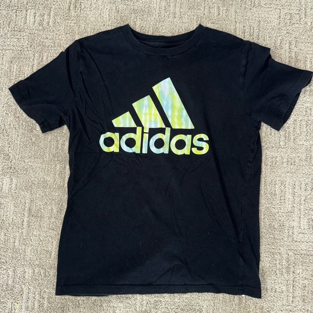 Kids Black Adidas Blue and Green Tie Dye Logo Youth Medium 10-12